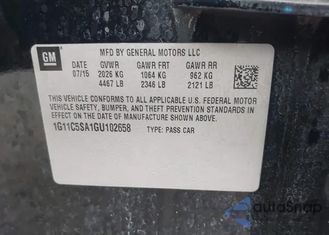 2016 Chevrolet Malibu Limited Lt from USA, damaged, VIN 1G11C5SA1GU102658